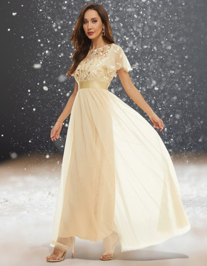 Robe Cocktail Mariage Beige longue