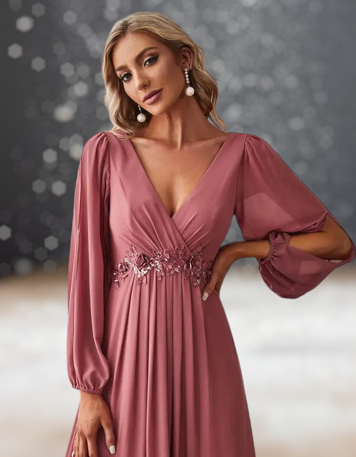 Robe Cocktail Mariage Vieux Rose décolter