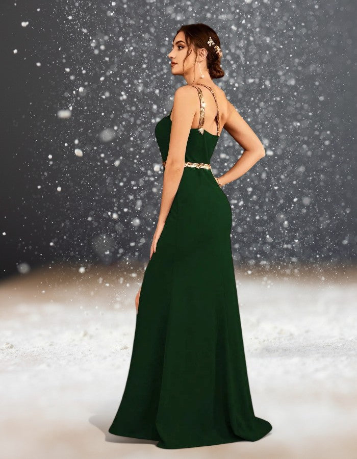 Robe de Soirée Mariage Vert Émeraude de dos