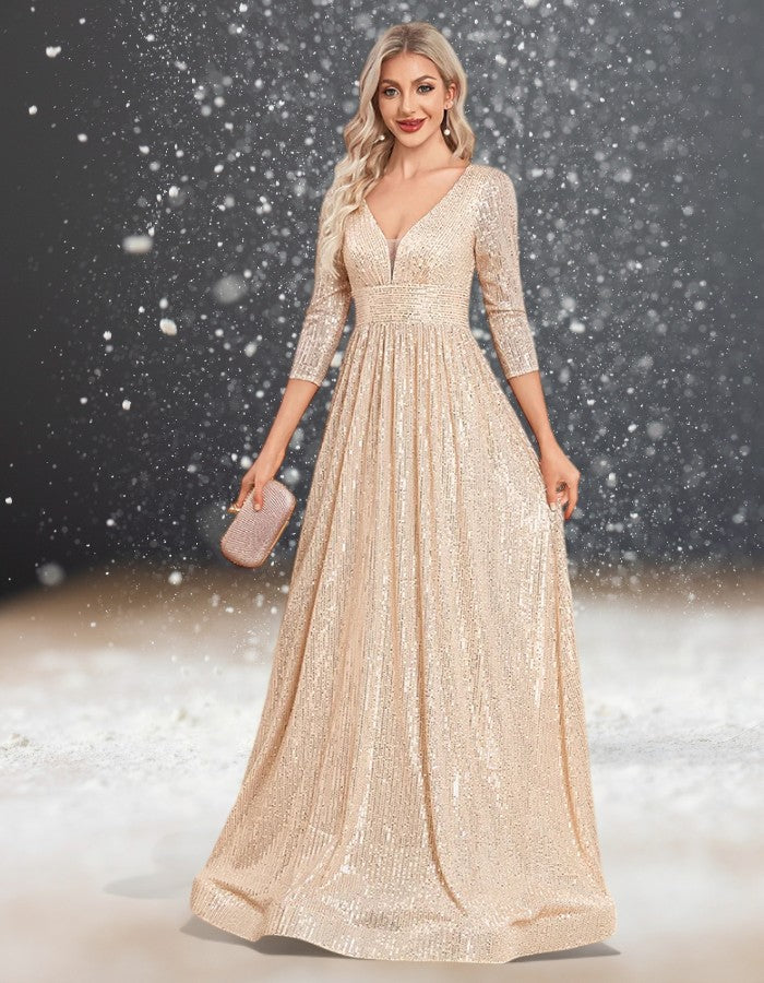 Robe cocktail mariage doré femme