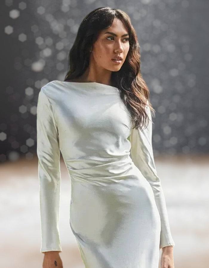 Robe Blanche Longue Cocktail Mariage face