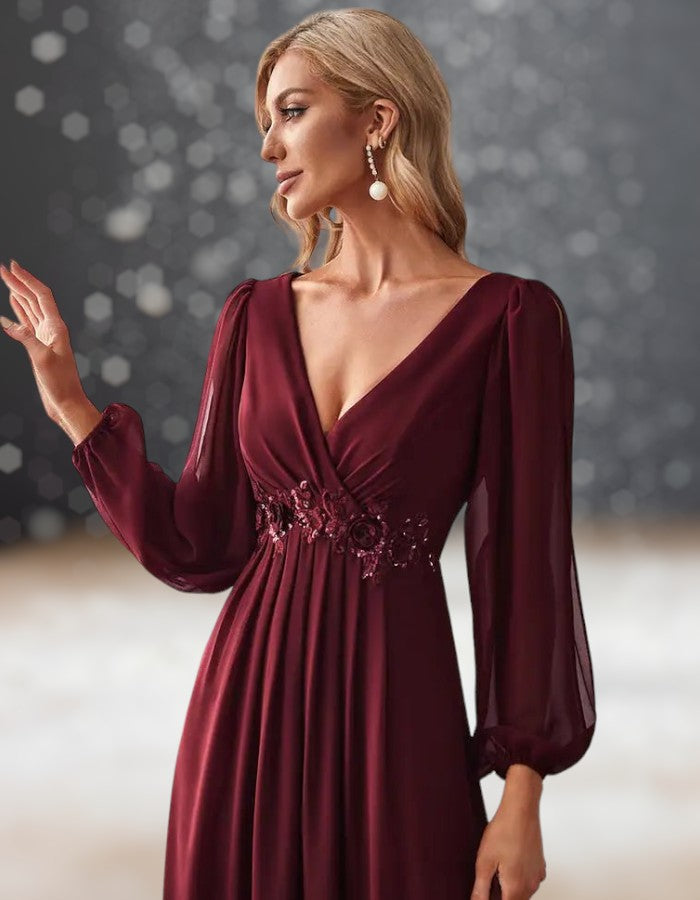 Robe Bordeaux Cérémonie de Mariage Cocktail décolter