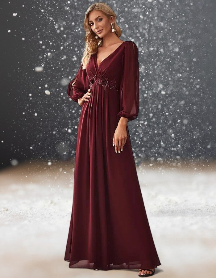 Robe Bordeaux Cérémonie de Mariage Cocktail longue