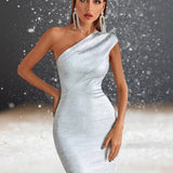 Robe Cocktail Asymétrique Courte Grise pour Mariage face