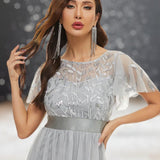 Robe Cocktail Grise pour Mariage zoom