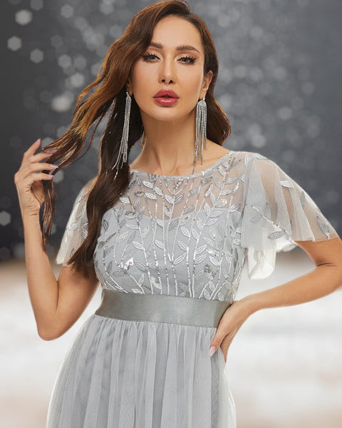 Robe Cocktail Grise pour Mariage zoom