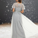 Robe Cocktail Grise pour Mariage dos