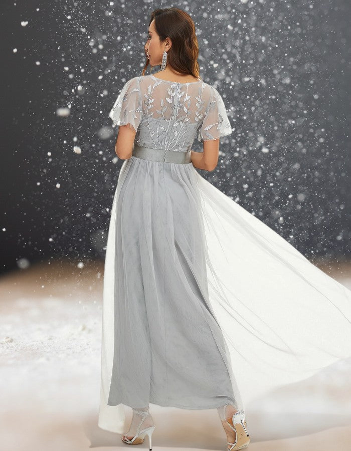 Robe Cocktail Grise pour Mariage dos