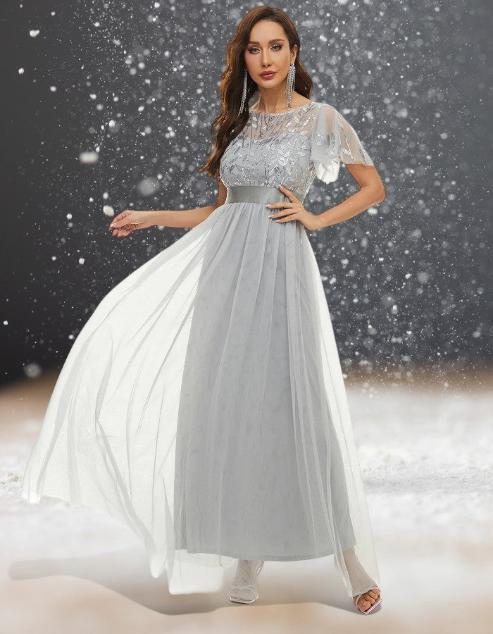 Robe Cocktail Grise pour Mariage face