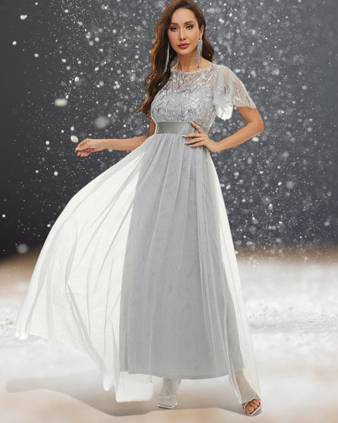 Robe Cocktail Grise pour Mariage face