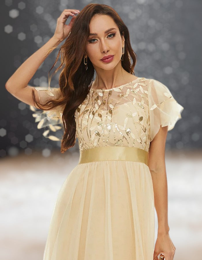 Robe Cocktail Mariage Beige zoom