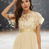 Robe Cocktail Mariage Beige zoom