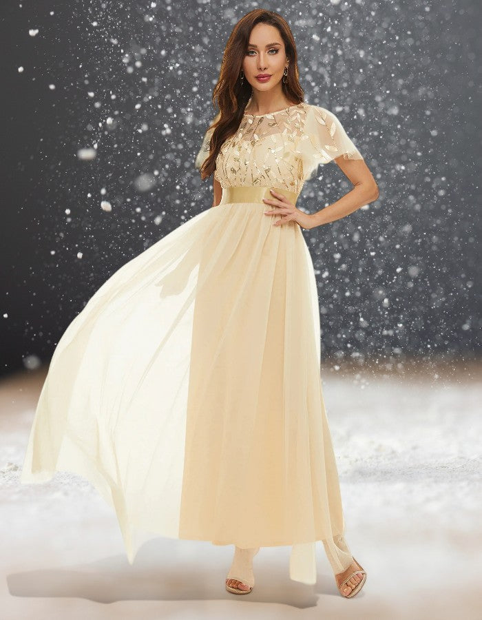 Robe Cocktail Mariage Beige face