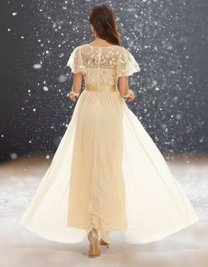 Robe Cocktail Mariage Beige dos