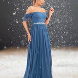 Robe Cocktail Mariage Bleu femme blonde