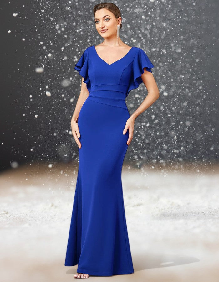 Robe Cocktail Mariage Bleu Roi face