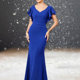 Robe Cocktail Mariage Bleu Roi face