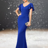 Robe Cocktail Mariage Bleu Roi longue