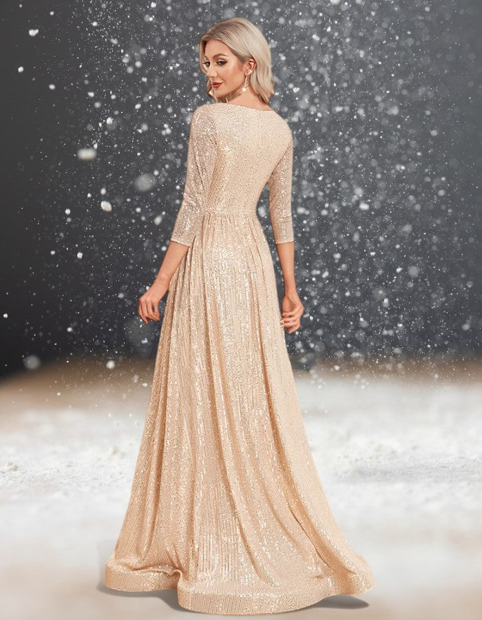 Robe Cocktail Mariage Doré Femme de dos