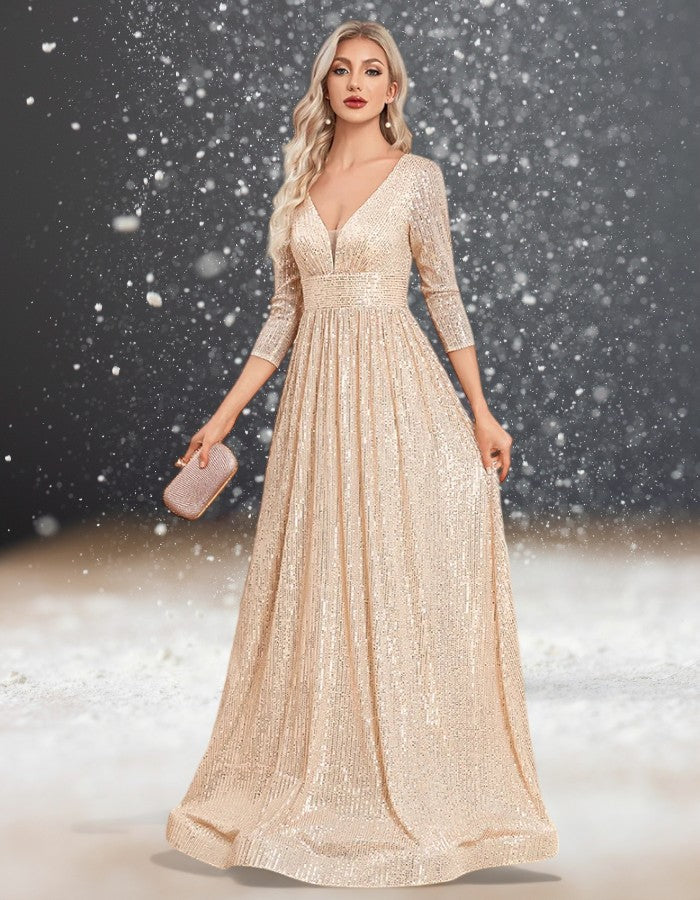 Robe Cocktail Mariage Doré Femme de face