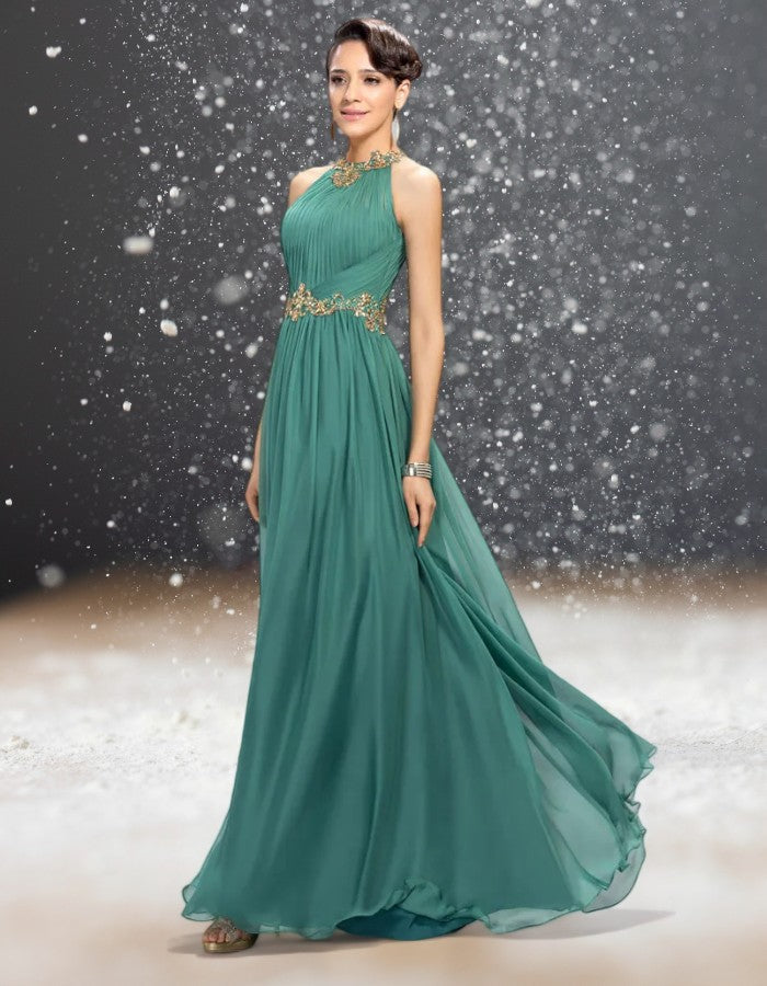 Robe Cocktail Mariage Turquoise de face
