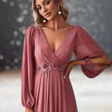 Robe Cocktail Mariage Vieux Rose décolter