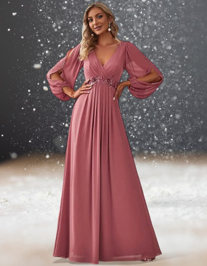 Robe Cocktail Mariage Vieux Rose dentelle