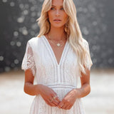 Robe de Cocktail Mariage Champêtre détails blanc