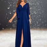 Robe de Cocktail pour Mariage Bleu Marine décolter