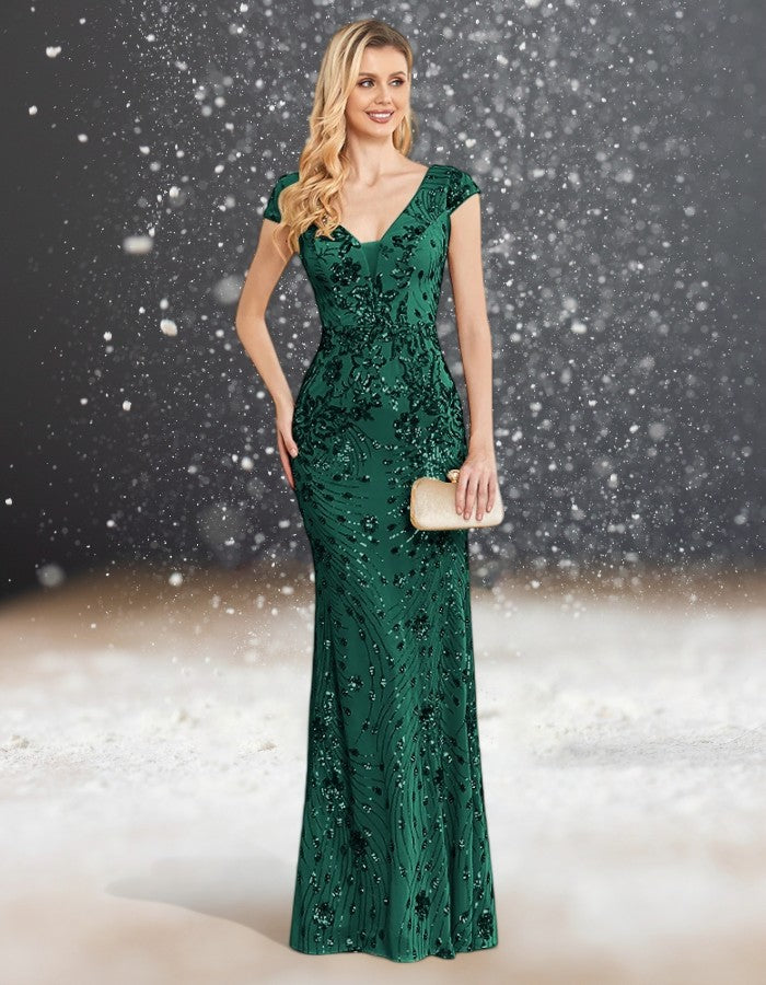 Robe de Cocktail pour Mariage Chic Longue femme verte