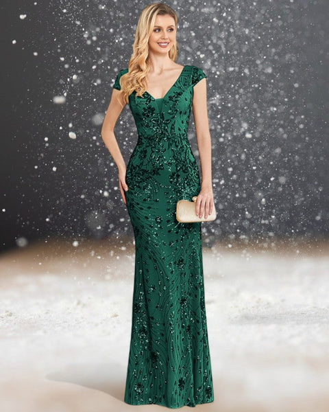 Robe de Cocktail pour Mariage Chic Longue femme verte