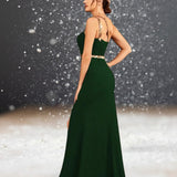 Robe de Soirée Mariage Vert Émeraude de dos