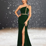 Robe de Soirée Mariage Vert Émeraude bande